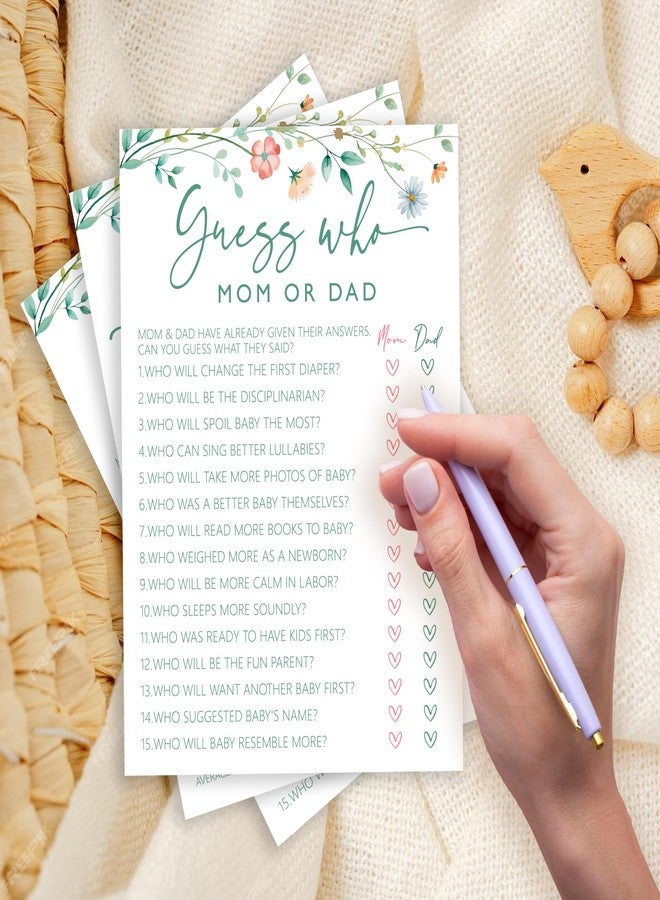 ISOVF 25 Spring Floral Baby Shower Games with 1 Answer Card (5"x7") - 2 Games Double-Sided - Oh Baby True or False & Guess Who Mom or Dad - Spring Theme Gender Neutral Party and Supplies (J09) - Image 2
